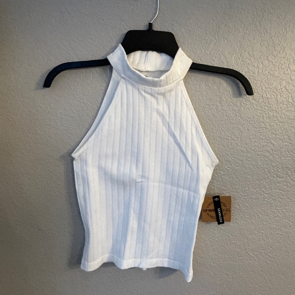 White mock neck tank